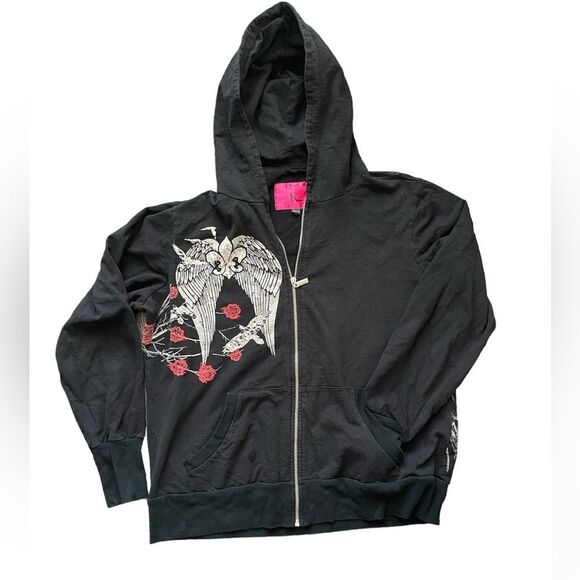 Vintage Torrid Born Famous Couture Hoodie
Sequin Wings Rose Black Size Large - Picture 3 of 8